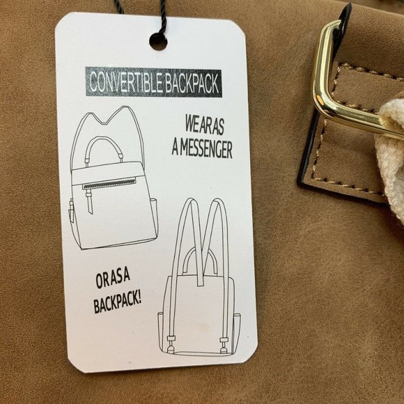 Women's Zip Closure Convertible Backpack Cognac NY - Picture 10 of 12